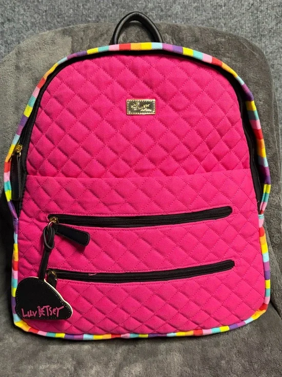 Luv Betsey Backpack Women OS‎ Hot Pink Quilted Rainbow Trim Pride Betsey Johnson