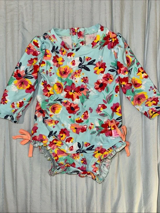 Tropical Flower long Sleeve Ruffle Butts Swimsuit
