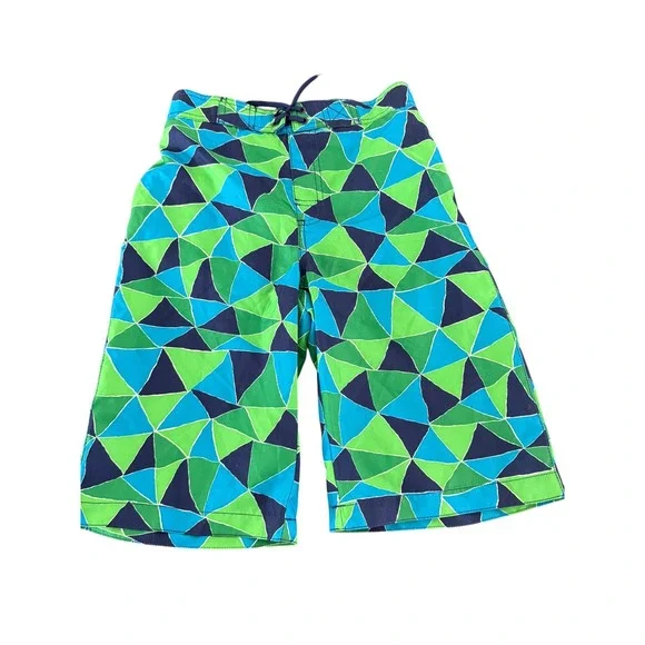 Gymboree Boys Blue‎ Green Geometric Triangle Swim Trunks Mesh Lining Size 10 NWT