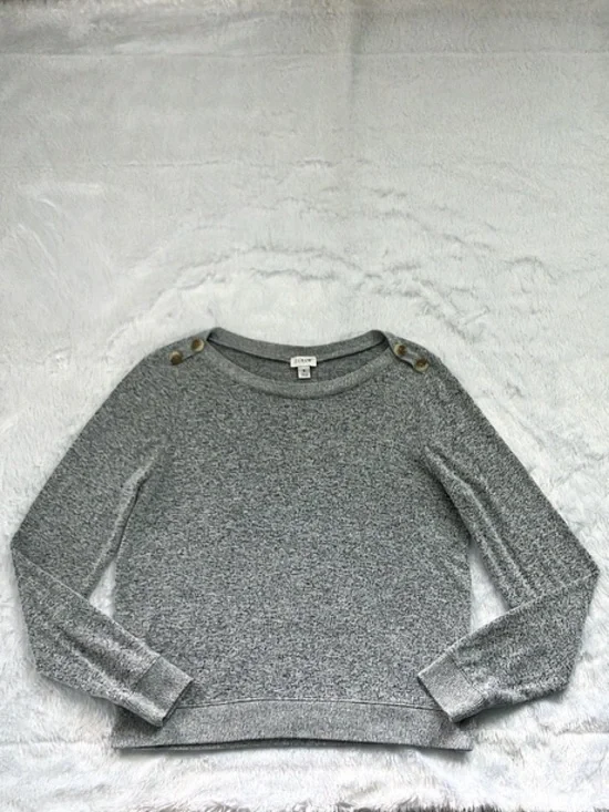 J. Crew Gray and Black Marled Sweater with Shoulder Buttons, Size Small
