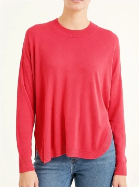 J. Crew Pink Linen Blend Curved Hem Crewneck Sweater, Size Medium