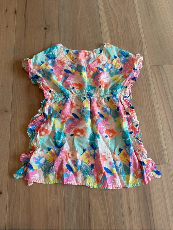 Cat & Jack Tropical Tie-Waist Coverup - Pink Blue Yellow Green
