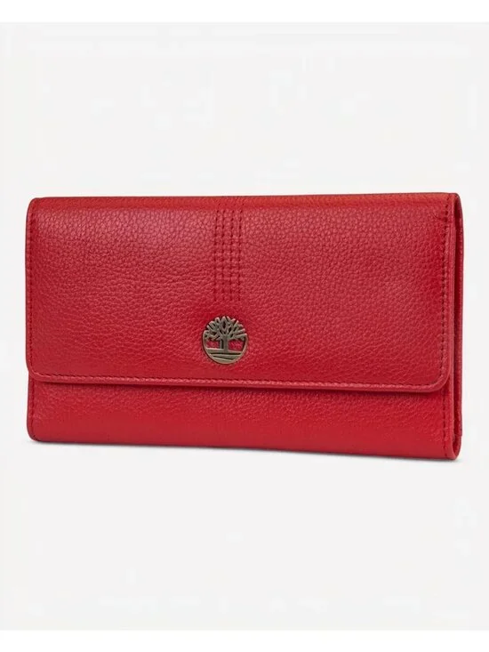 Stylish Leather RFID Flap Wallet Clutch Organizer - Cherry Pebble Design