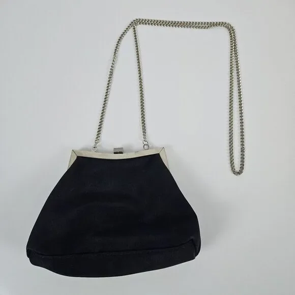 Liz Claiborne Small Purse Clutch‎ Black Long Chain 100% Polyester Top Clasp