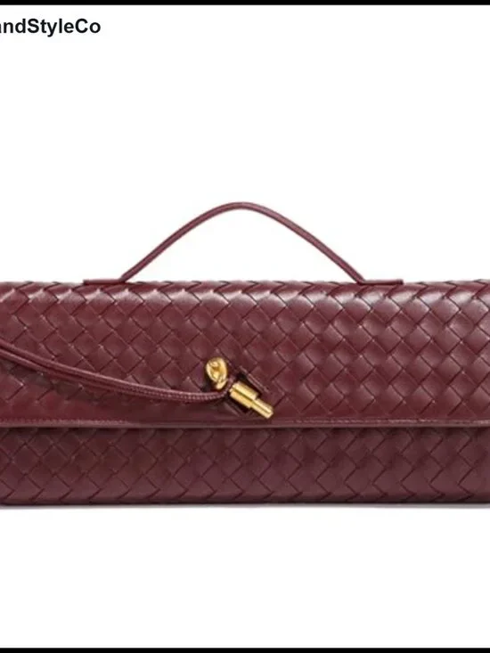 Women Vegan Leather Woven Evening Clutch Purse with Removable Strap Convertible