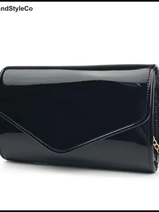 Glossy Envelope Evening Clutch Faux Patent Leather Chain Shoulder Bag