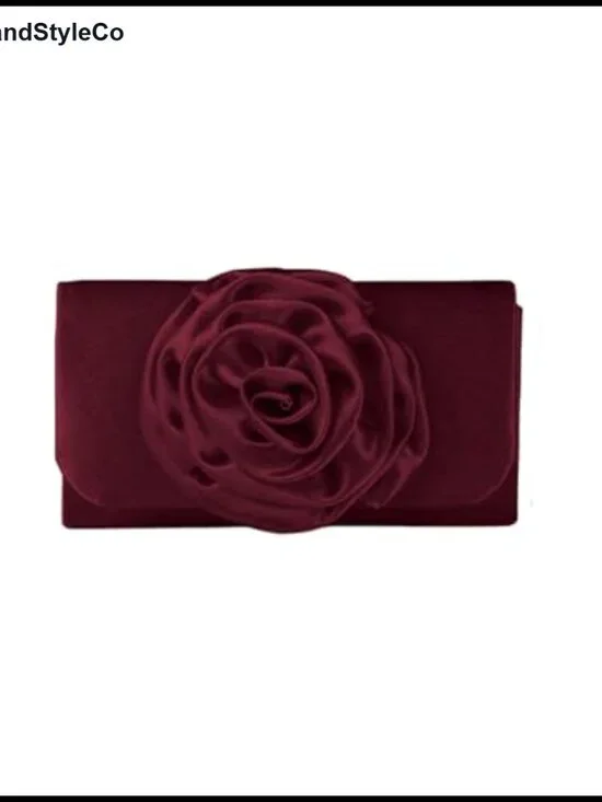Satin Evening Bag Clutch 3D Rose Floral Wedding Party Purse