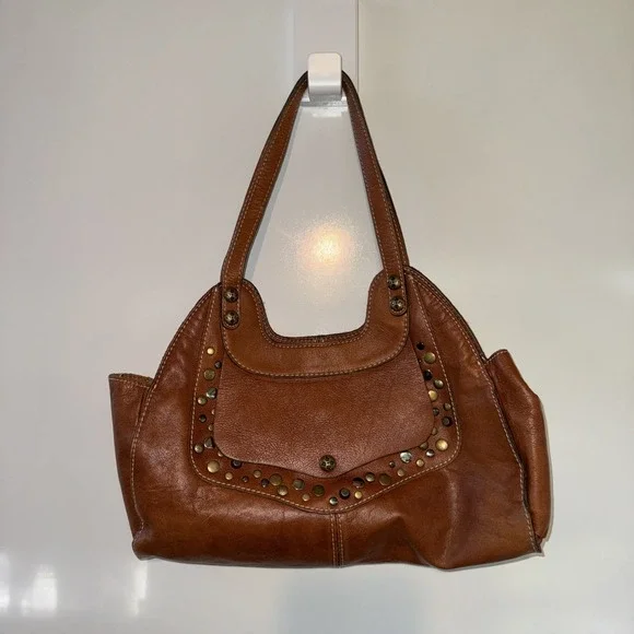 Patricia Nash Ergo Studded Bag Boho Western Coastal Cowgirl Brown Leather/studs