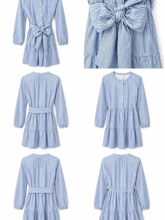 J Crew Re-Imagined Blue Striped Tie-Waist Dress - Classic Casual