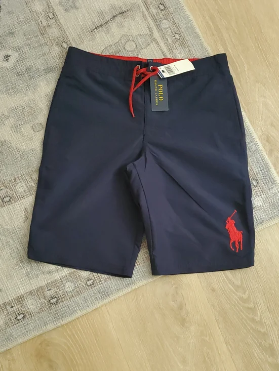 NWT Polo Ralph Lauren Teen Boys Navy Red Swim Trunks Swimsuit SzL (14-16)