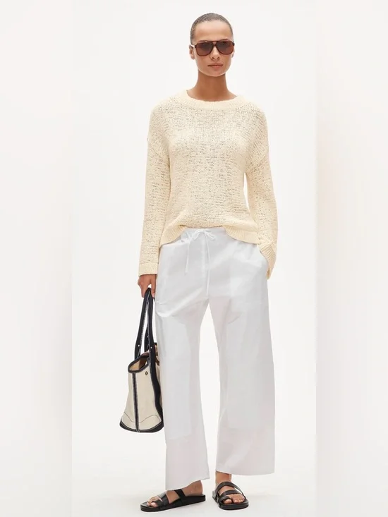 J.Crew Montauk pullover sweater in antique white Cream Coastal Casual Medium M