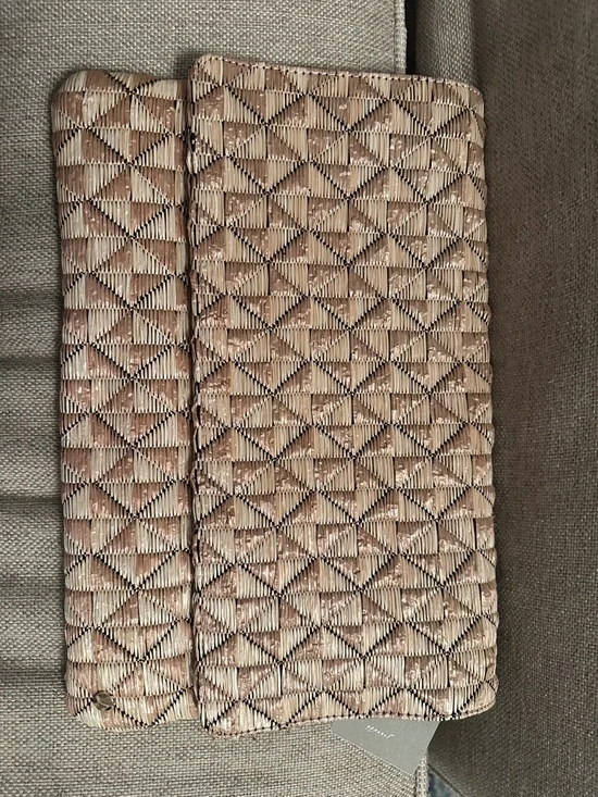 NWT Anthropologie Tan and Cream Woven Envelope Clutch