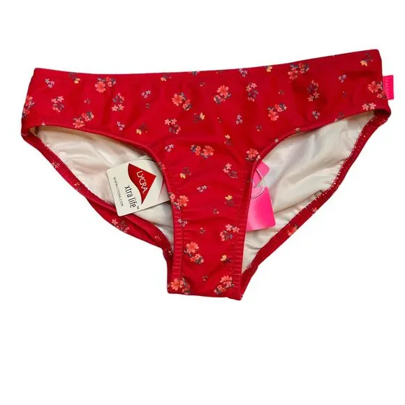Seafolly Red‎ Floral Print Swim Bikini Bottom Kids Girls Size 12 New