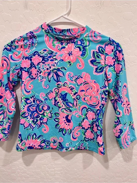 Lilly Pulitzer Long Sleeve Rashguard Swim Top Girls 12 Paisley Colorful Beach