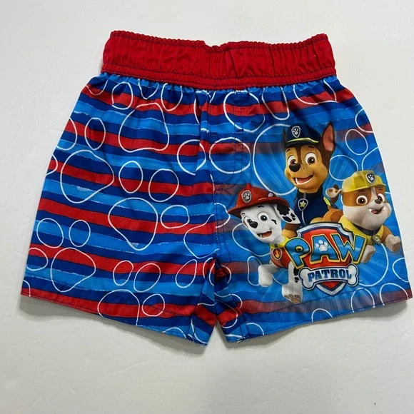 Kids Paw Patrol Swim Trunks Blue Red Paw Print Elastic‎ Size 2T