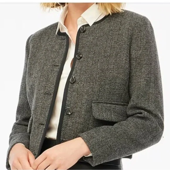 J. Crew NWT Herringbone Cropped Blazer Jacket Heathered‎ Grey Size 12P Career