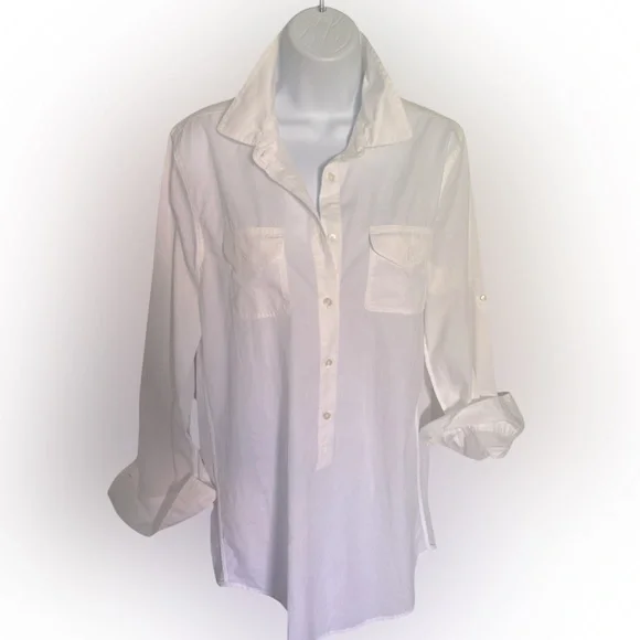 J Crew Camp Tunic Shirt - S white , cotton , armpit to armpit -20 , L -25