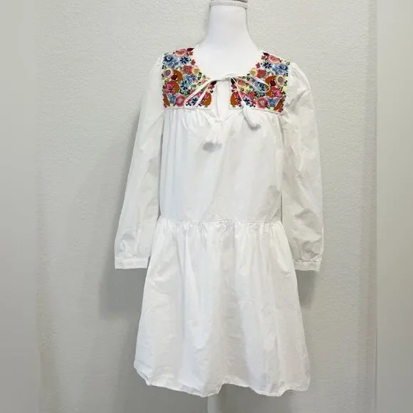 J.Crew White Embroidered Floral Tassel Drop‎ Waist Mini Dress XS