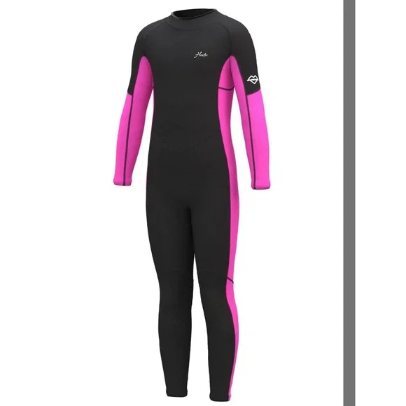 Hevto Kids Wetsuit 12 Black Pink Excellent 3/2mm Neoprene Back Zip Full Suit