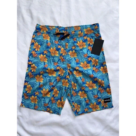 Hurley Boys Youth Size L 12-13Y Tropical Hawaiian Floral Board Shorts Swim
