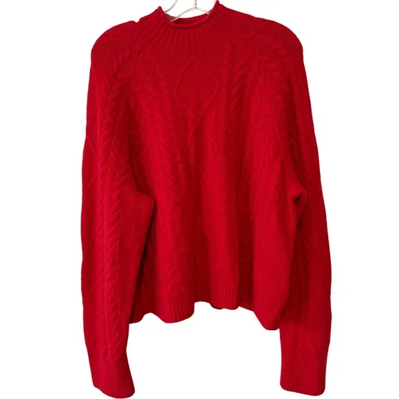 J. Crew Holiday Red Cable Knit Rollneck Sweater in Supersoft Yarn in Size L
