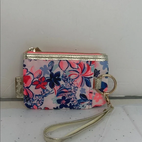 Floral Pink and Gold Women's Wristlet