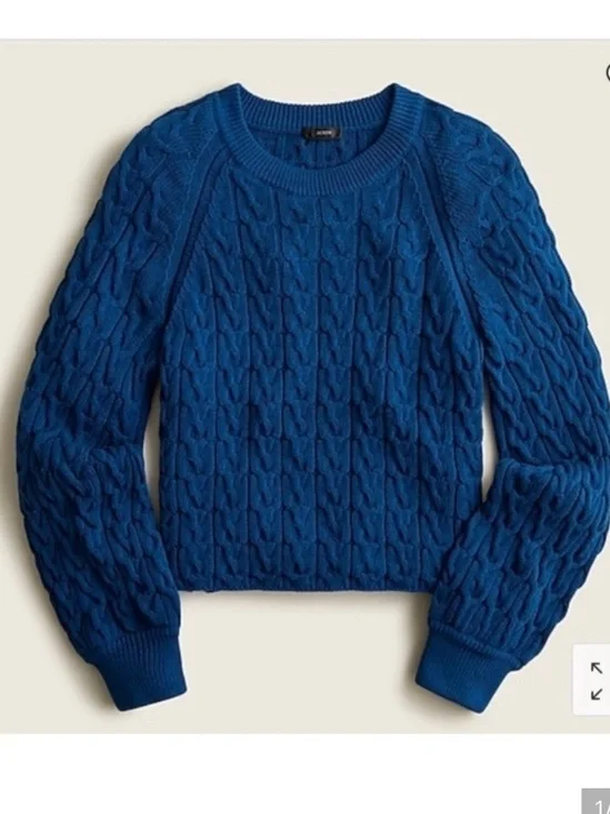 J. Crew Cable Knit Royal Blue Slight Crop Sweater Size Small