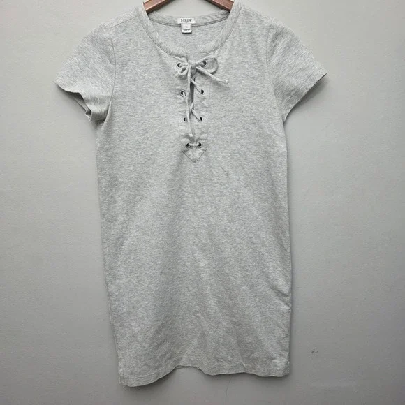 J.Crew T-Shirt Dress Womens XS Grey Casual Lace-Up Grommet‎ Shift Comfort Preppy