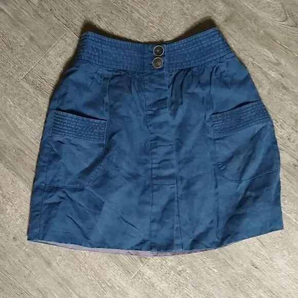 J Crew Dorrie Linen Blend Navy Button Mini‎ Skirt 0