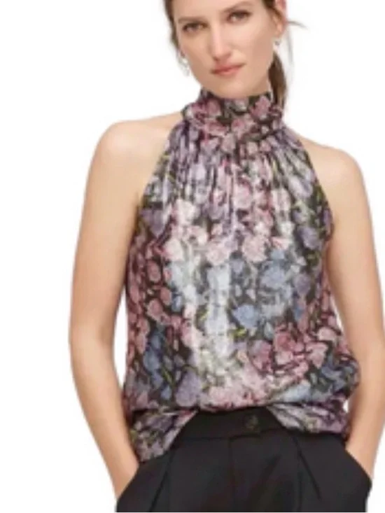 Gorgeous J. Crew Floral High-Neck Metallic Shine Halter - Feminine Beauty small
