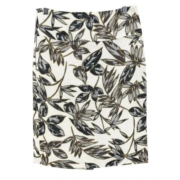 J.CREW Pencil Skirt Ivory Textured Cotton Floral Midi-Length Women's Size 2