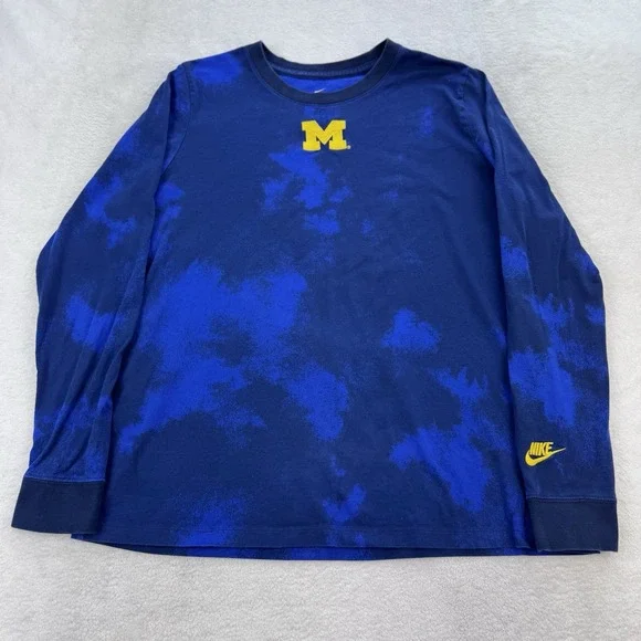 Michigan Embroidered Nike Tee Shirt Men XL Blue Camo Long Sleeve Crewneck