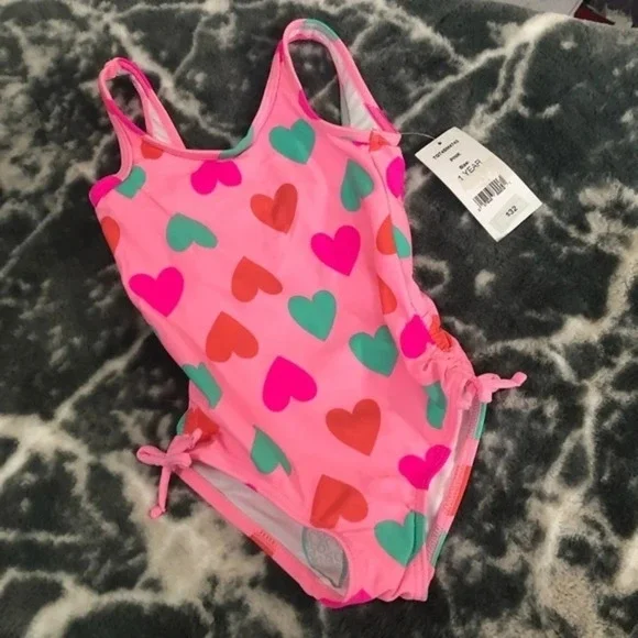NWT Joe fresh Pink heart 1pc swimsuit 12m