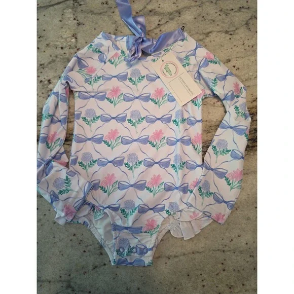 Southern smocked co. 3T One-Piece Rash Guard - Blue & Pink Fancy Floral NWT‎