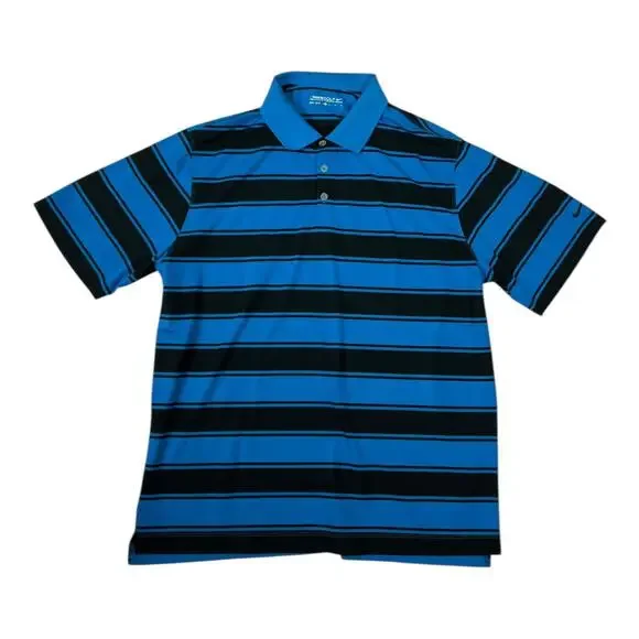 Nike Golf Polo Shirt Mens XL Blue Striped Dri-FIT Performance Swoosh Logo