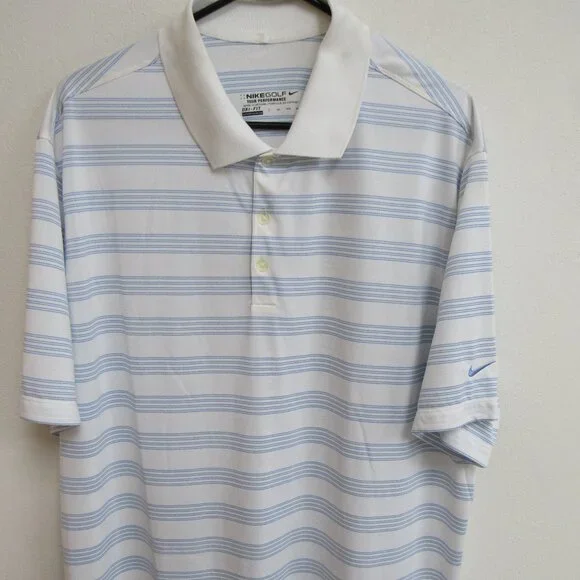 Nike‎ Golf Tour Performance Dri-Fit White with Blue Stripe S/S Polo Shirt 2XL