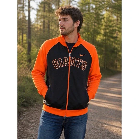 Nike San Francisco Giants Full Zip‎ Track Jacket Size M Black Orange MLB Genuine