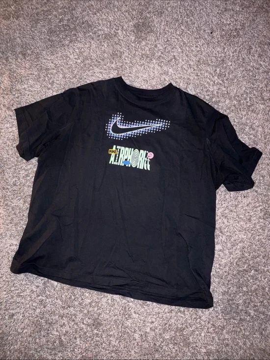 Nike Black Short-Sleeve Tee with Multicolor Logo