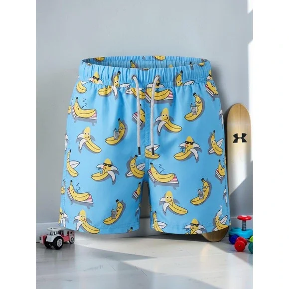 Unbranded Banana Character Print Blue Quick Dry Swim Trunks Kids Size S