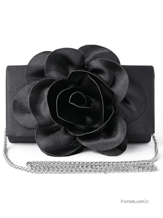 Elegant Satin Floral Clutch Purse with Chain - 3-in-1 Evening Handbag