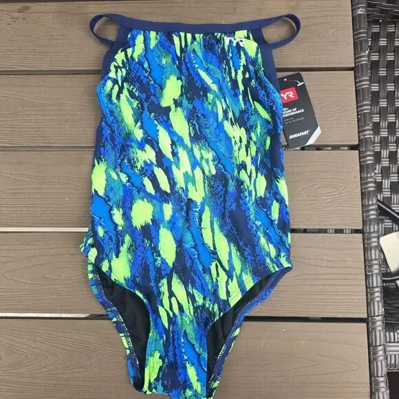 TYR DuraFast Lite Brandello Diamondfit 1 Pc Swim Blue/green Youth Girl Sz 26 New