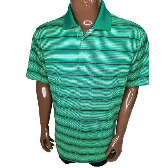 Nike Mens Polo Shirt Green Dri-Fit Golf Tour Performance Striped 585822 Size L