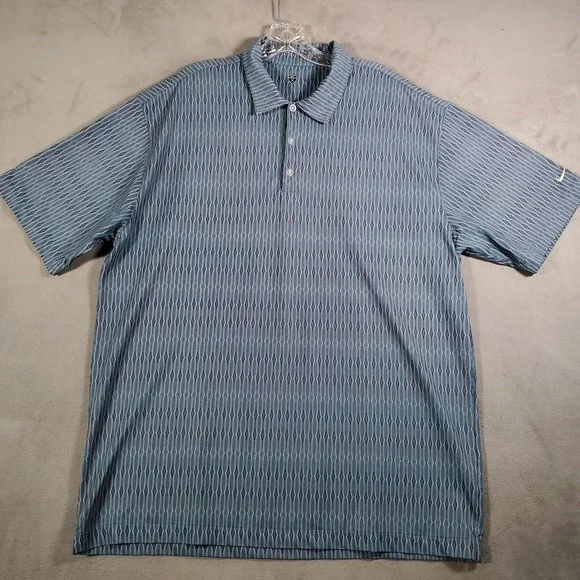 Nike Golf Polo Shirt Mens XL‎ Blue Geometric Print Dri-Fit Performance Stretch