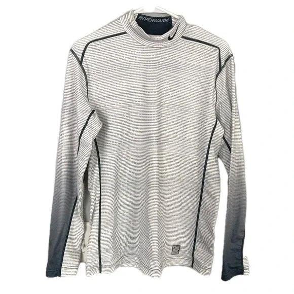Nike Pro Combat Shirt Men M White Hyperwarm DriFit Fitted Base Layer Thermal EUC
