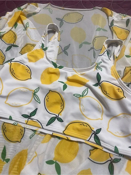 Girls' Lemon Print Bikini & Cover-Up Set - Yellow/White