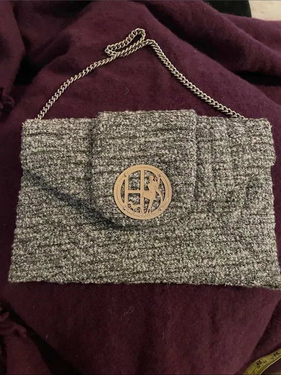 Vintage Henri Bendel Gray Sparkle Tweed Envelope Clutch EUC