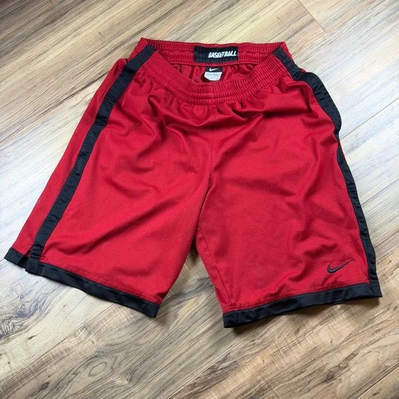 Vintage‎ Nike Basketball Mesh Shorts Mens Small Red Black Striped Y2K Baggy