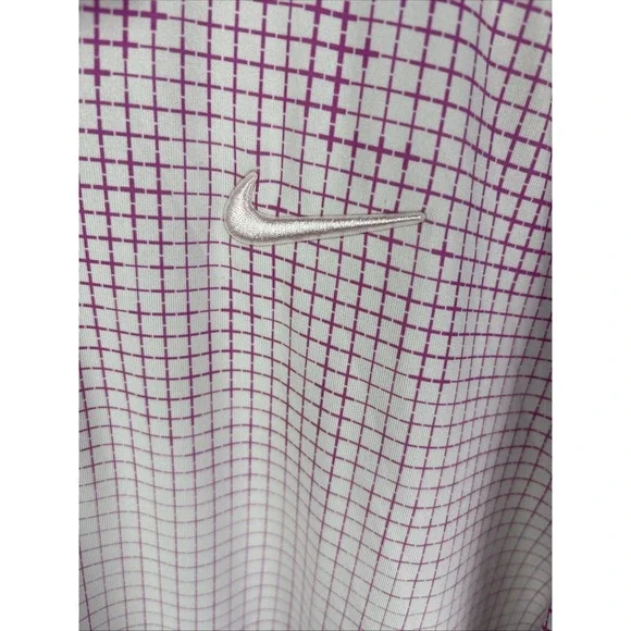 Nike Dri Fit Polo Size Medium Pink Gingham Check‎ Standard Fit Golf Tennis