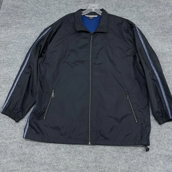 Vintage Nike Track Jacket‎ Mens XL Black Blue Swoosh Windbreaker Full-Zip Y2K