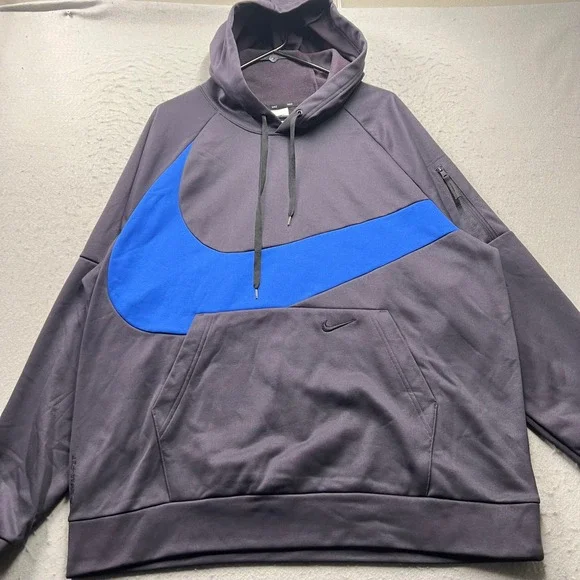 Nike Therma-FIT Hoodie Mens XL Purple Blue Oversized Swoosh Sleeve Pocket‎ 1716